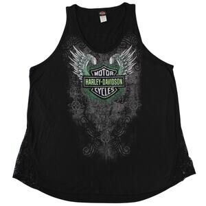 Harley-Davidson Rhinestone Tank Top 3X Black Lace Winged Logo Roadrunner AZ
